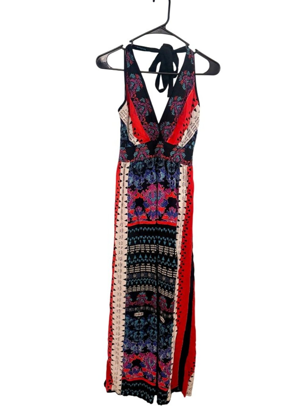 Angie Sleeveless Halter Maxi Dress Large Boho Peasant Flowy Patchwork